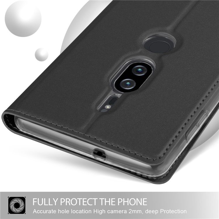 Auto-absorbed Stand Leather Card Holder Phone Cover for Sony Xperia XZ2 Premium - Black-4