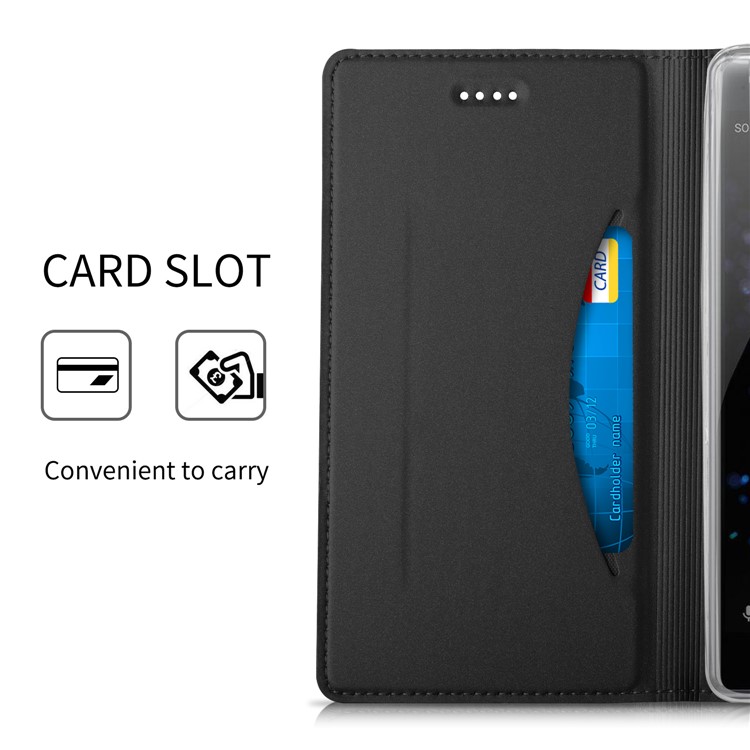 Auto-absorbed Stand Leather Card Holder Phone Cover for Sony Xperia XZ2 Premium - Black-6