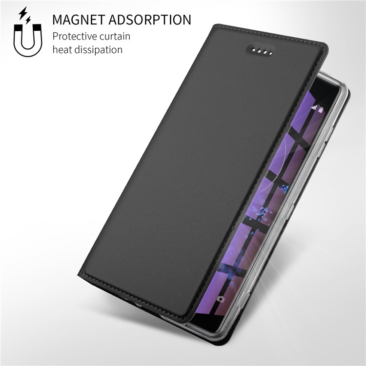 Auto-absorbed Stand Leather Card Holder Phone Cover for Sony Xperia XZ2 Premium - Black-7