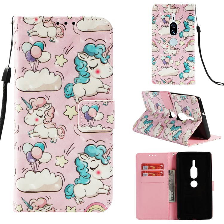 Pattern Printing Light Spot Decor Wallet Stand Leather Flip Protective Case for Sony Xperia XZ2 Premium - Shy Unicorns-1