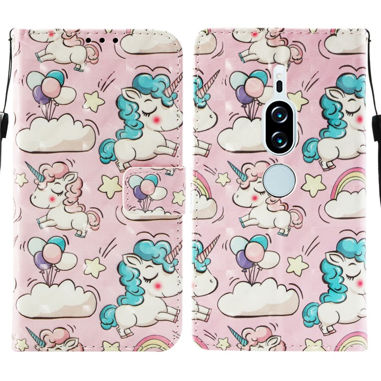 Pattern Printing Light Spot Decor Wallet Stand Leather Flip Protective Case for Sony Xperia XZ2 Premium - Shy Unicorns-3