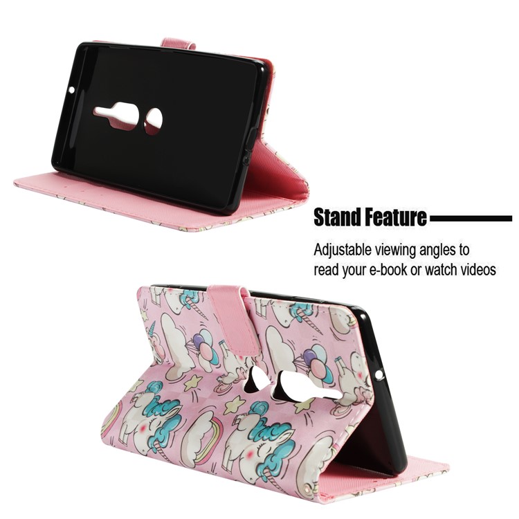 Pattern Printing Light Spot Decor Wallet Stand Leather Flip Protective Case for Sony Xperia XZ2 Premium - Shy Unicorns-4