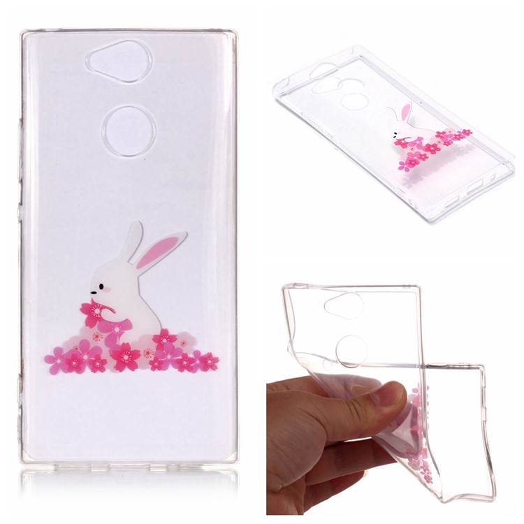 Pattern Printing IMD TPU Mobile Phone Shell for Sony Xperia XA2 - Rabbit and Flower-1