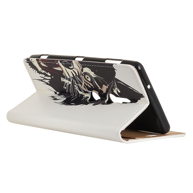Patterned Leather Wallet Mobile Shell for Sony Xperia XZ3 - Fierce Tiger-4