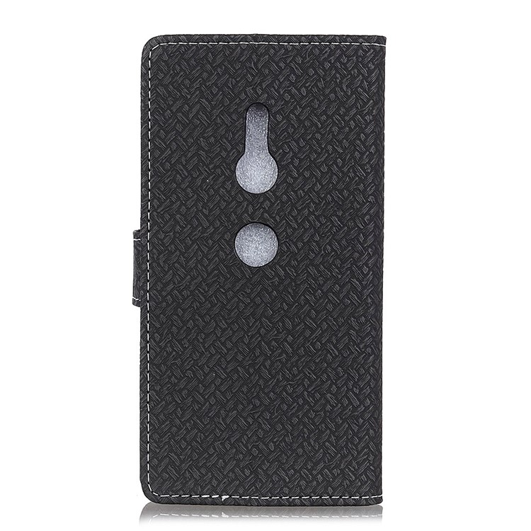 Woven Pattern Leather Wallet Case for Sony Xperia XZ3 - Black-3