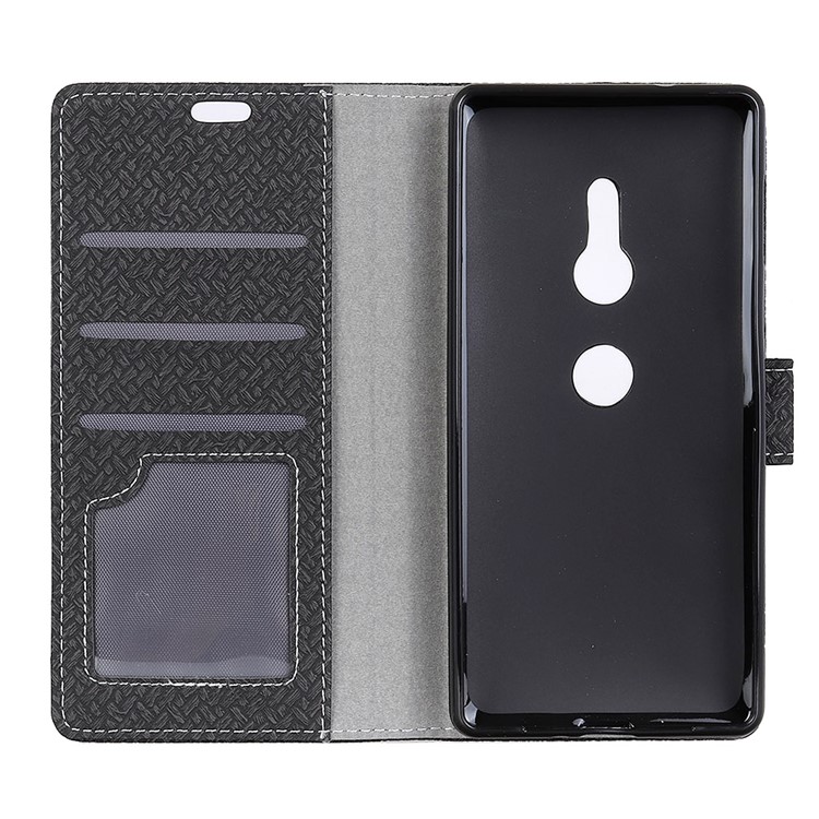Woven Pattern Leather Wallet Case for Sony Xperia XZ3 - Black-4