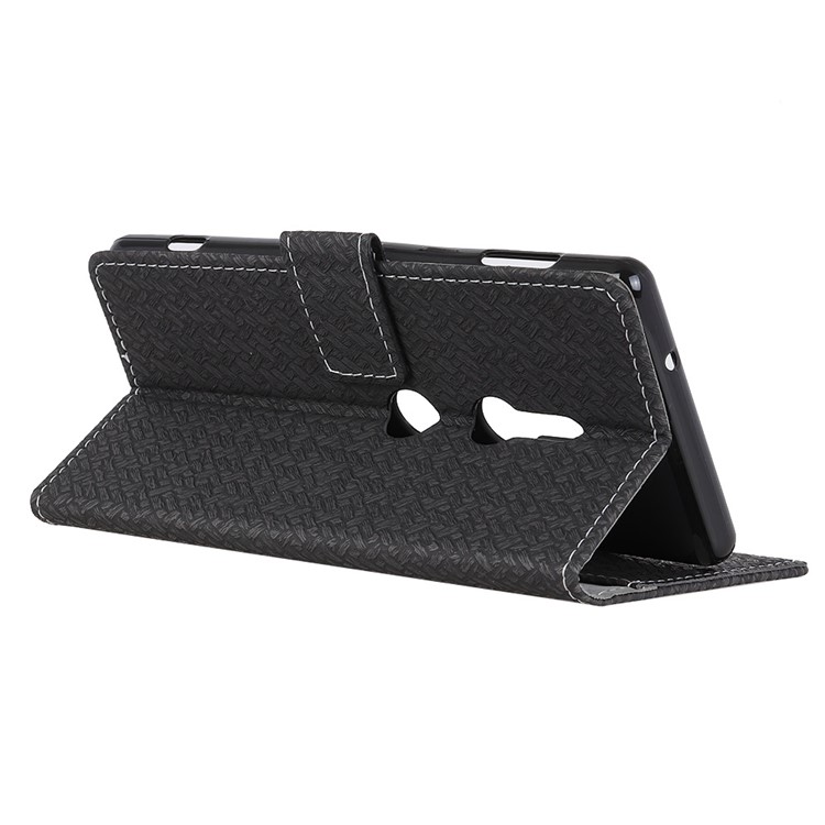 Woven Pattern Leather Wallet Case for Sony Xperia XZ3 - Black-5