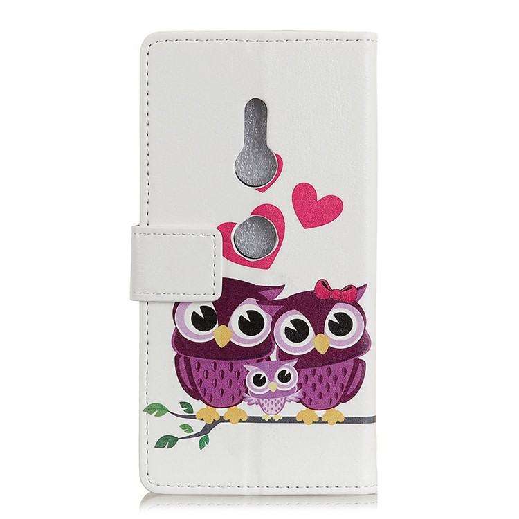 Pattern Printing Stand Leather Wallet Mobile Case for Sony Xperia XZ3 - Sweet Owl Family-3