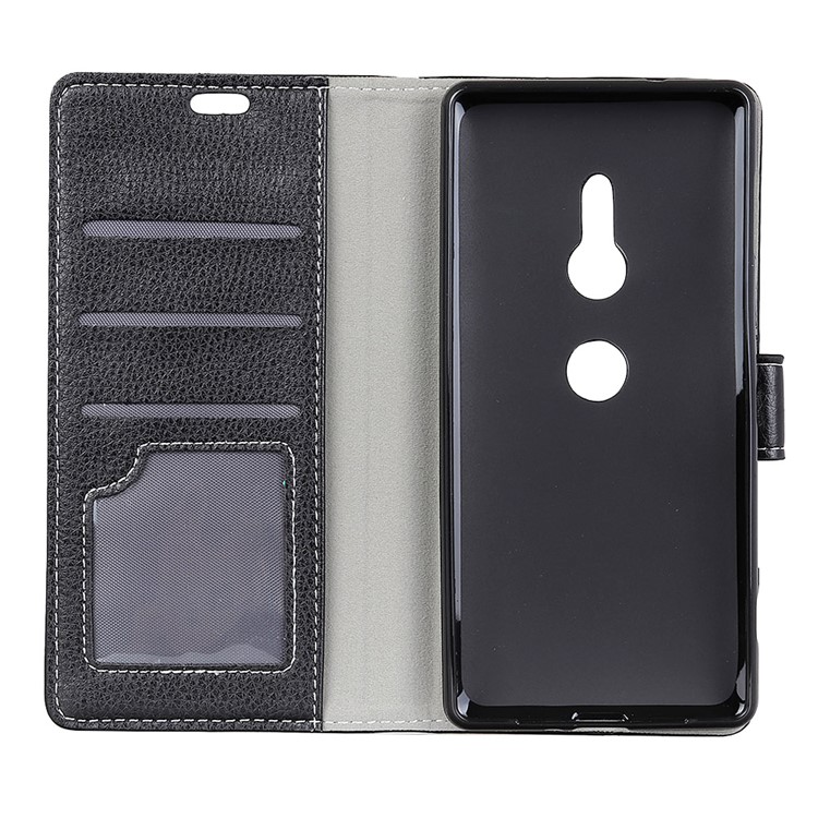Litchi Skin Wallet Leather Stand Case for Sony Xperia XZ3 - Black-4