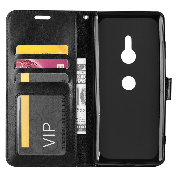 Crazy Horse Leather Wallet Casing for Sony Xperia XZ3 - Black-4