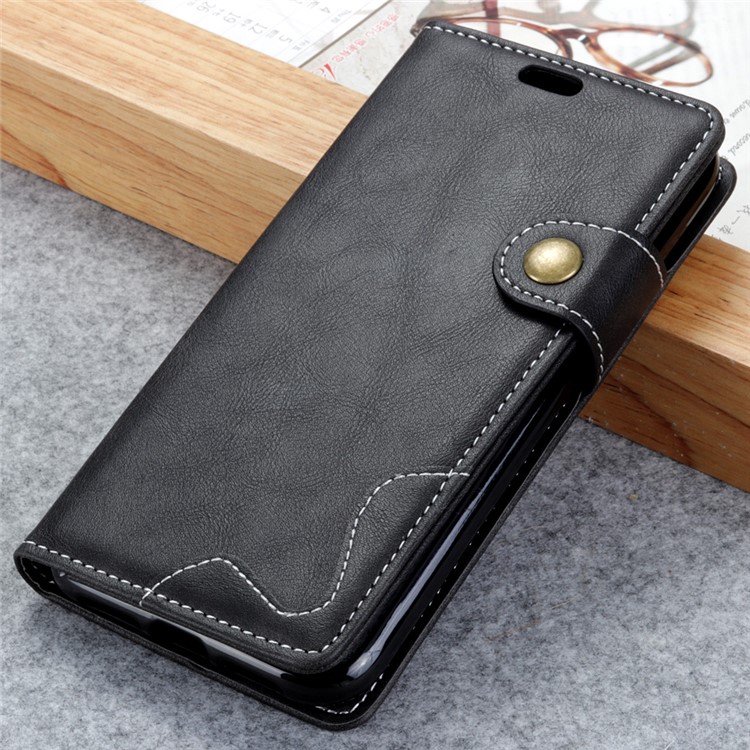 S-shape Textured Leather Wallet Case Cover for Sony Xperia XA2 Plus - Black-5