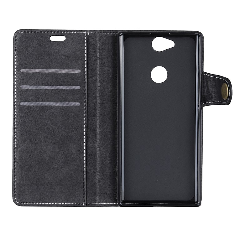 S-shape Textured Leather Wallet Case Cover for Sony Xperia XA2 Plus - Black-8