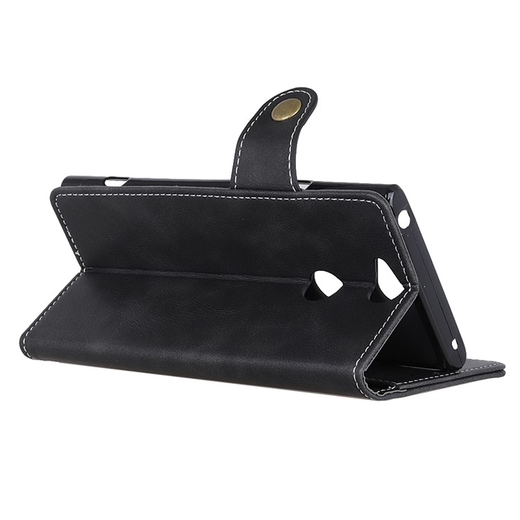 S-shape Textured Leather Wallet Case Cover for Sony Xperia XA2 Plus - Black-9