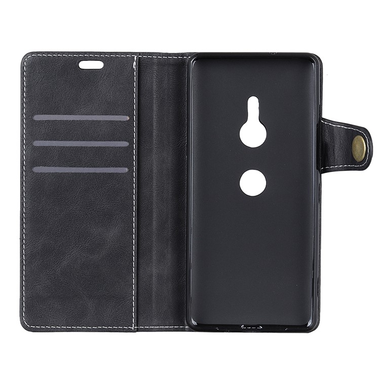 S-shape Textured Leather Case for Sony Xperia XZ3 Stand Wallet Mobile Phone Case - Black-8
