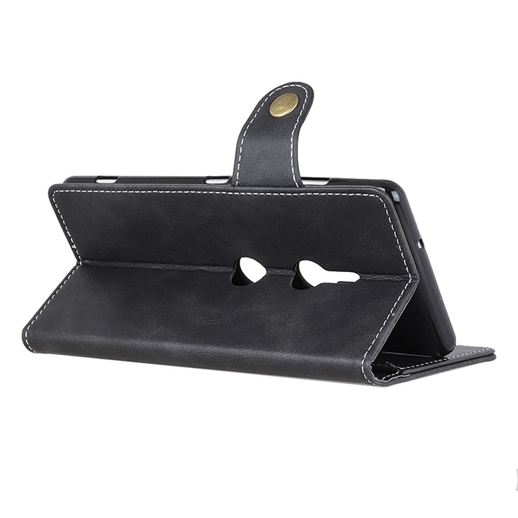 S-shape Textured Leather Case for Sony Xperia XZ3 Stand Wallet Mobile Phone Case - Black-9