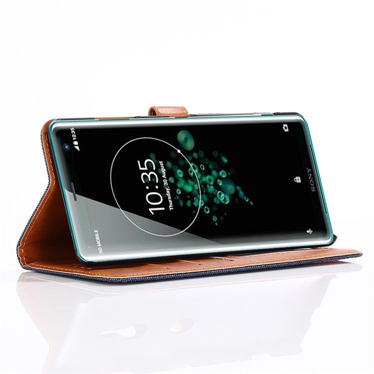 Oxford Cloth Leather Wallet Stand Case for Sony Xperia XZ3 - Dark Blue-10