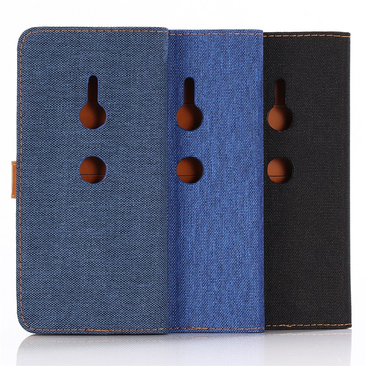 Oxford Cloth Leather Wallet Stand Case for Sony Xperia XZ3 - Dark Blue-12