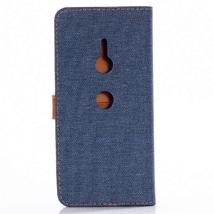 Oxford Cloth Leather Wallet Stand Case for Sony Xperia XZ3 - Dark Blue-3