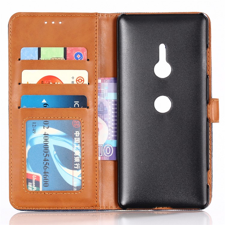 Oxford Cloth Leather Wallet Stand Case for Sony Xperia XZ3 - Dark Blue-4