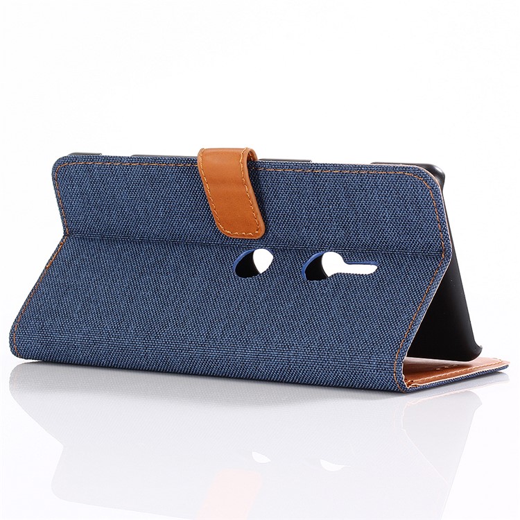 Oxford Cloth Leather Wallet Stand Case for Sony Xperia XZ3 - Dark Blue-5