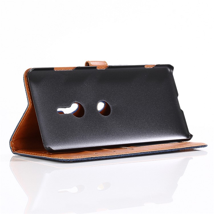 Oxford Cloth Leather Wallet Stand Case for Sony Xperia XZ3 - Dark Blue-6