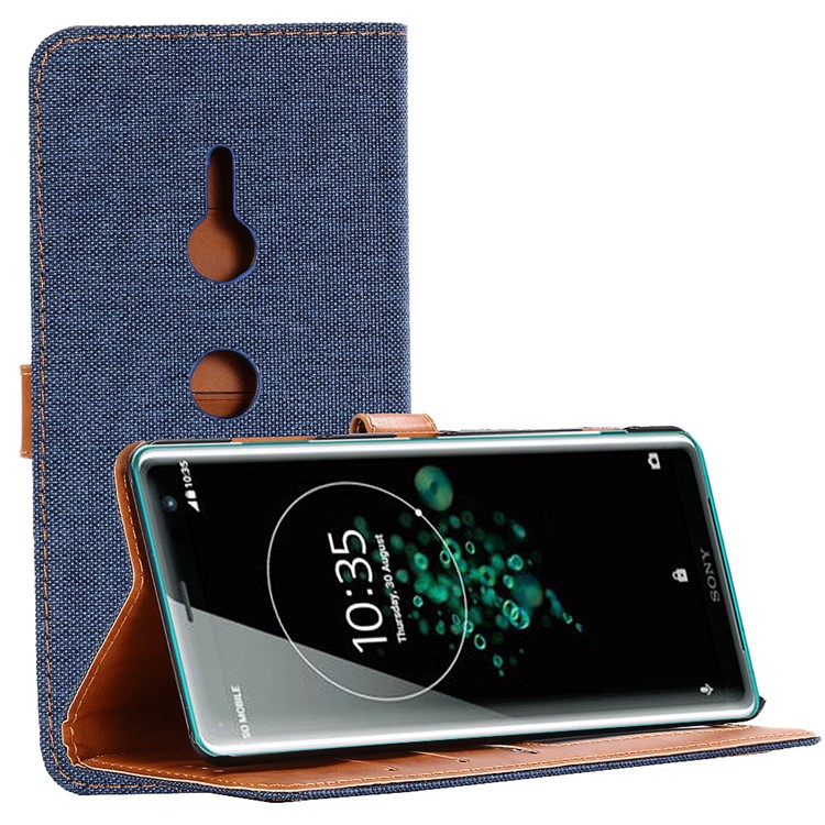 Oxford Cloth Leather Wallet Stand Case for Sony Xperia XZ3 - Dark Blue-8