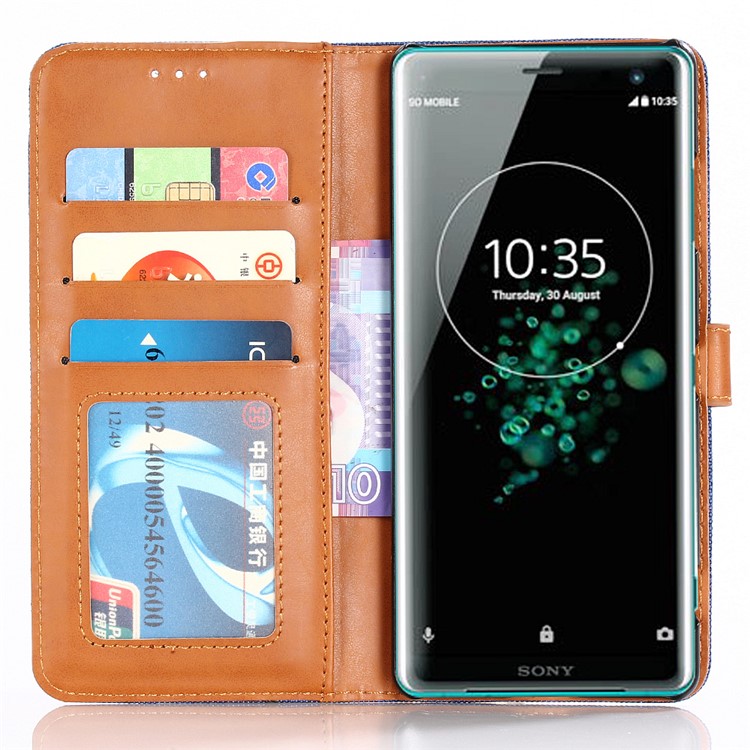 Oxford Cloth Leather Wallet Stand Case for Sony Xperia XZ3 - Dark Blue-9