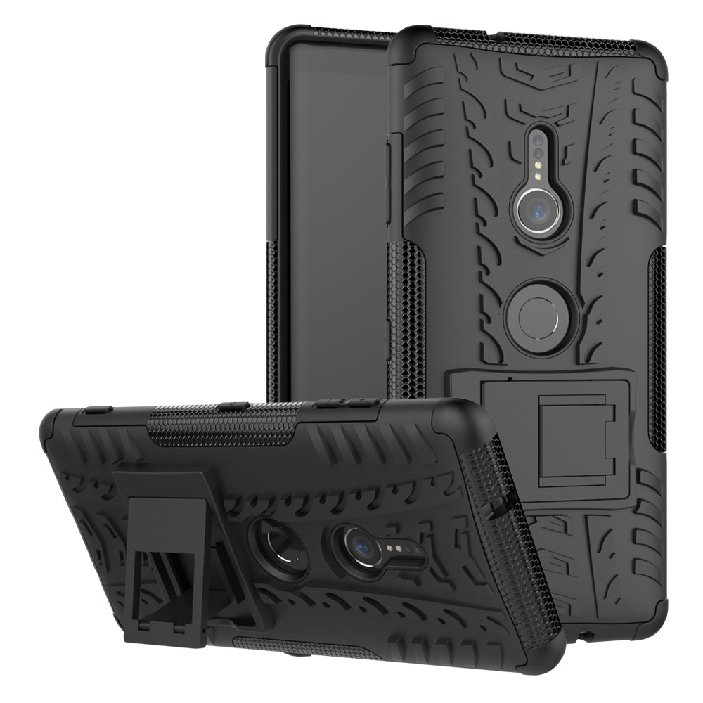 Cool Pneu Hybrid PC + TPU Kickstand Case Para Sony Xperia XZ3 - Preto