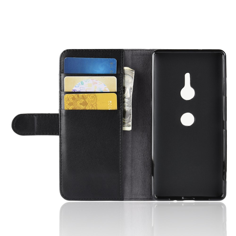 Genuine Split Leather Stand Mobile Phone Cover with Card Holders for Sony Xperia XZ3 - Black-5