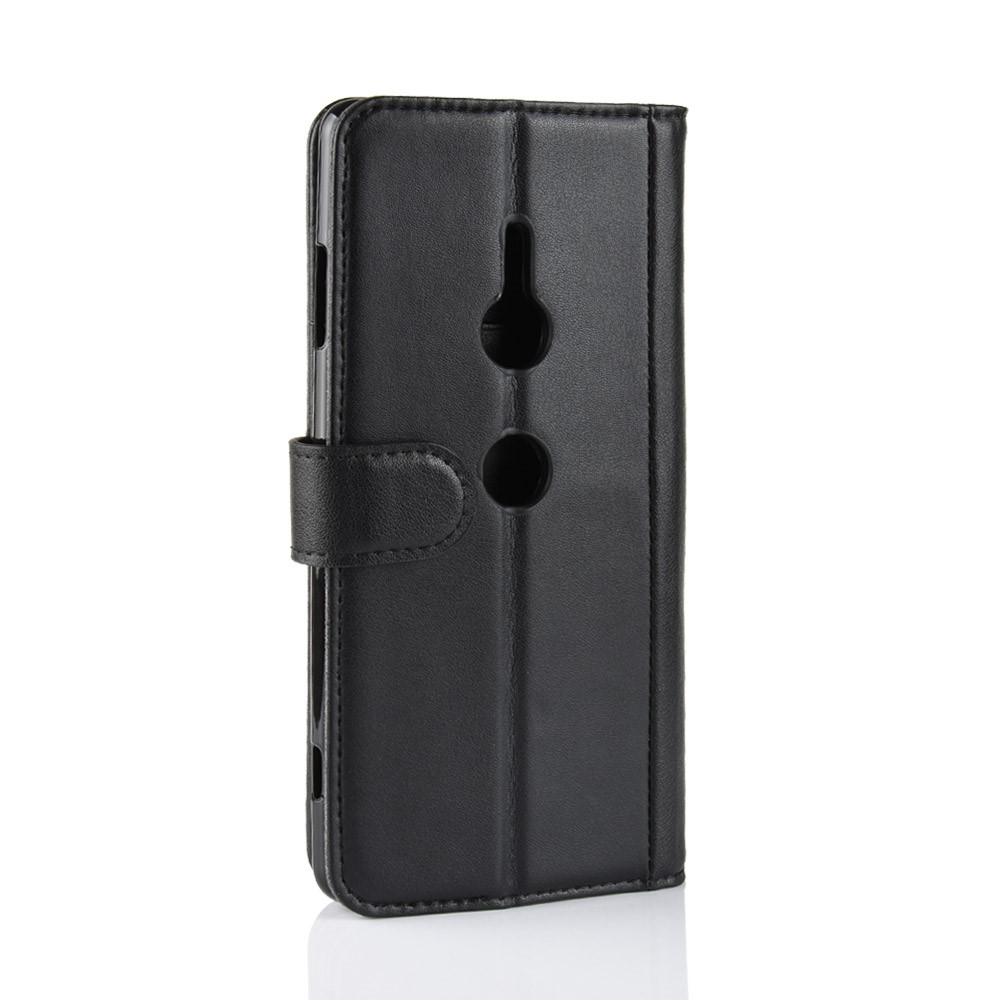 Genuine Split Leather Stand Mobile Phone Cover with Card Holders for Sony Xperia XZ3 - Black-8