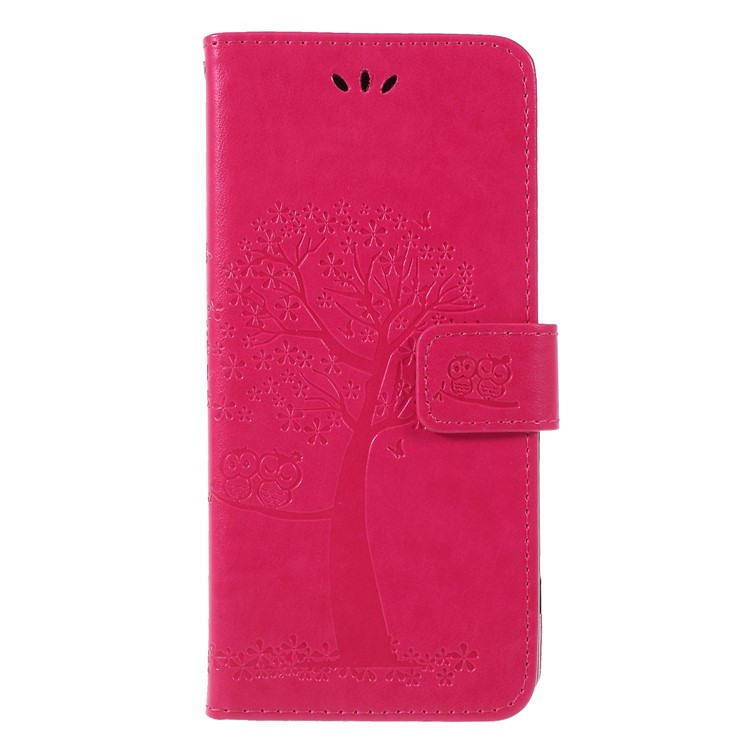 Imprint Tree Owl Wallet Magnetic Leather Case with Lanyard for Sony Xperia XZ3 - Rose-3