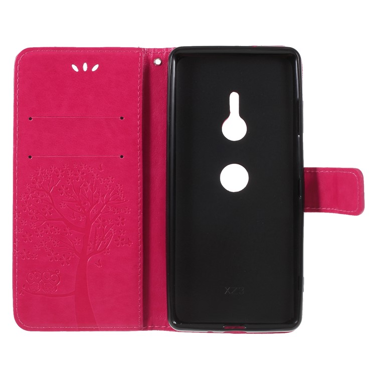 Imprint Tree Owl Wallet Magnetic Leather Case with Lanyard for Sony Xperia XZ3 - Rose-6