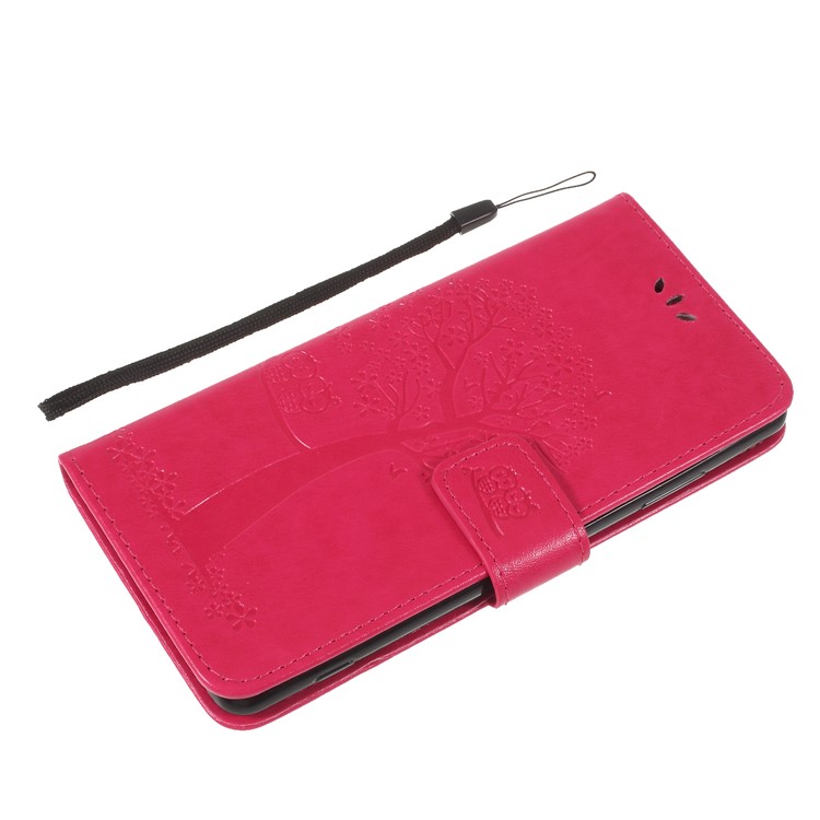 Imprint Tree Owl Wallet Magnetic Leather Case with Lanyard for Sony Xperia XZ3 - Rose-7