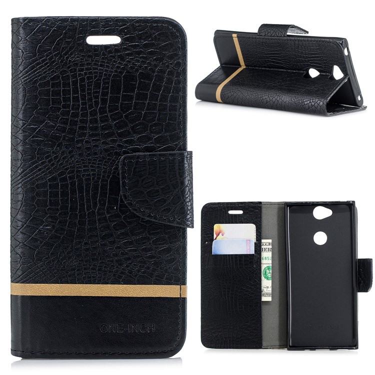 Crocodile Texture Splicing PU Leather Wallet Case for Sony Xperia XA2 - Black-1