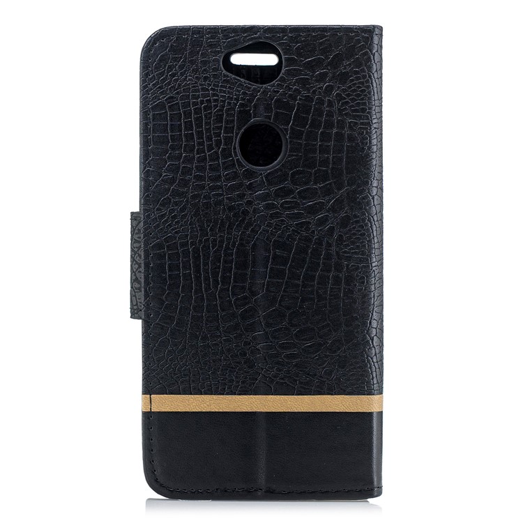 Crocodile Texture Splicing PU Leather Wallet Case for Sony Xperia XA2 - Black-3