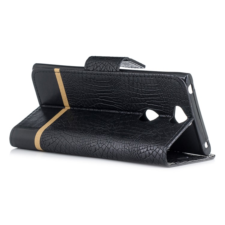 Crocodile Texture Splicing PU Leather Wallet Case for Sony Xperia XA2 - Black-4