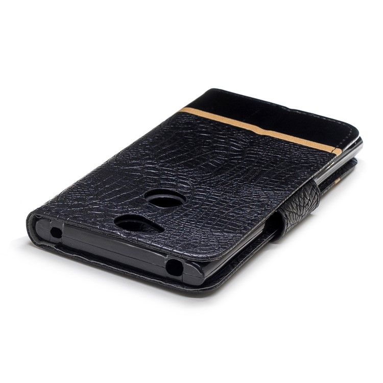 Crocodile Texture Splicing PU Leather Wallet Case for Sony Xperia XA2 - Black-7