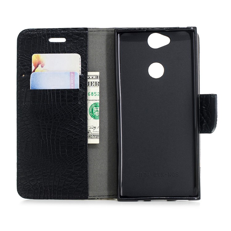 Crocodile Texture Splicing PU Leather Wallet Case for Sony Xperia XA2 - Black-8