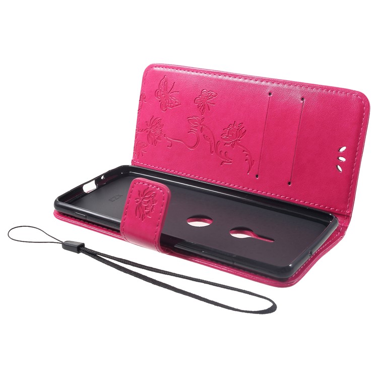 Imprint Butterfly Flower Magnetic Wallet PU Leather Stand Cover for Sony Xperia XZ3 - Rose-5