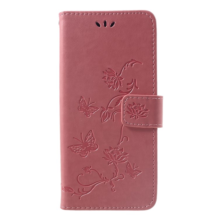 Imprint Butterfly Flower Magnetic Wallet PU Leather Stand Casing for Sony Xperia XZ3 - Rose Gold-1