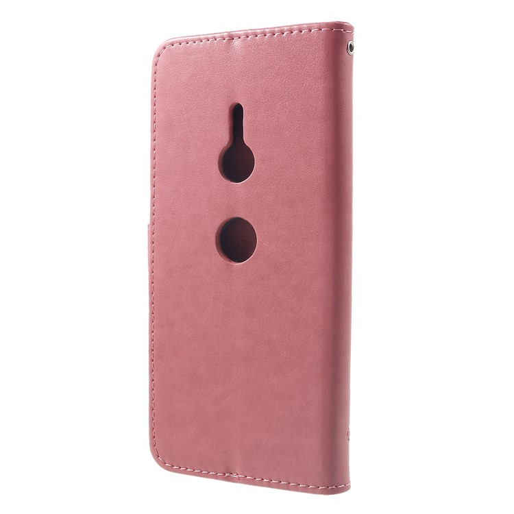 Imprint Butterfly Flower Magnetic Wallet PU Leather Stand Casing for Sony Xperia XZ3 - Rose Gold-2