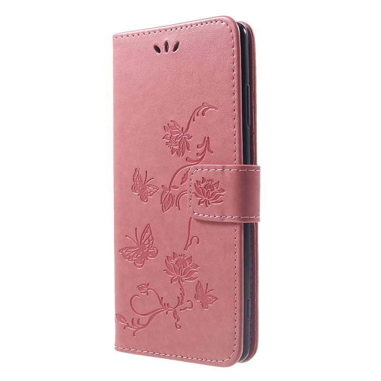 Imprint Butterfly Flower Magnetic Wallet PU Leather Stand Casing for Sony Xperia XZ3 - Rose Gold-3