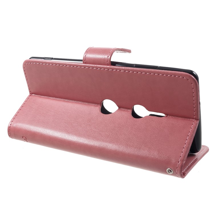 Imprint Butterfly Flower Magnetic Wallet PU Leather Stand Casing for Sony Xperia XZ3 - Rose Gold-4