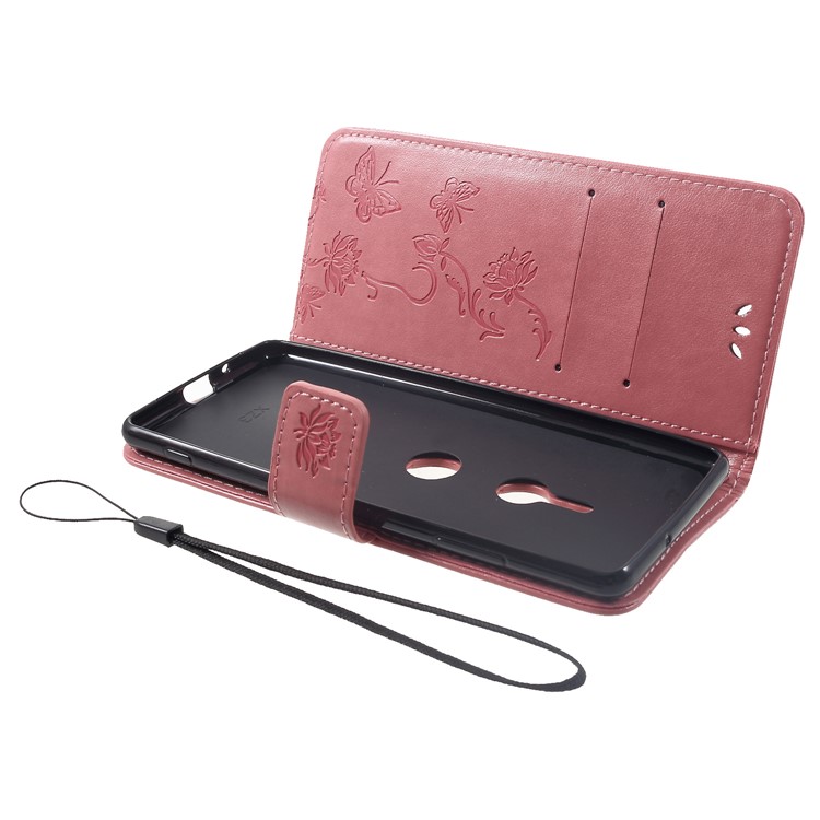 Imprint Butterfly Flower Magnetic Wallet PU Leather Stand Casing for Sony Xperia XZ3 - Rose Gold-5