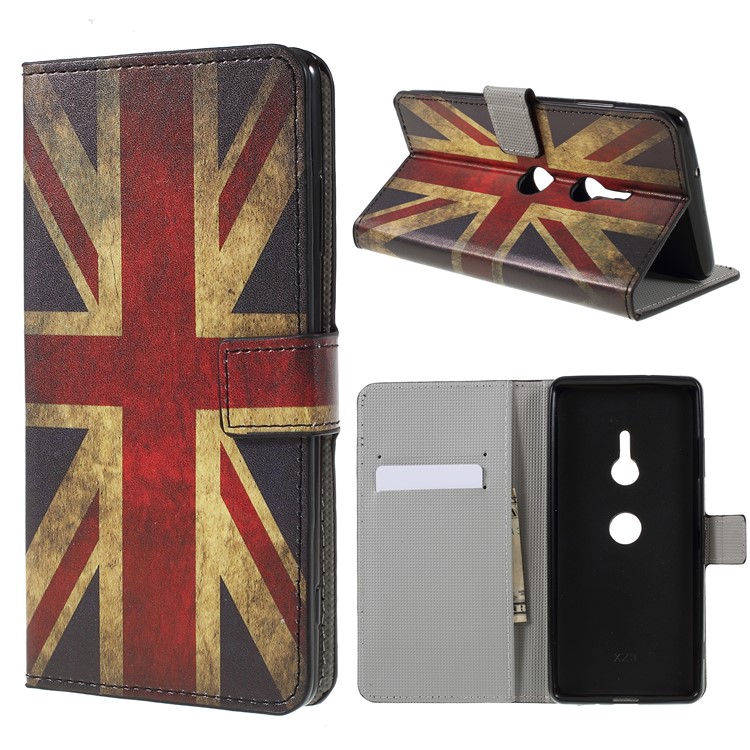 Pattern Printing PU Leather Magnetic Wallet Stand Case for Sony Xperia XZ3 - Flag of British-1