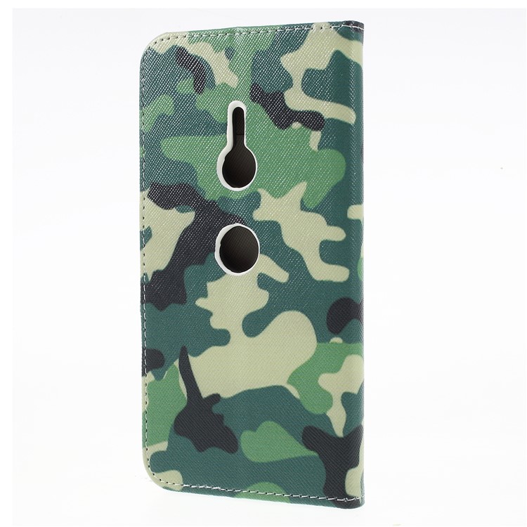 Cross Texture Patterned Wallet Magnetic Leather Flip Cover for Sony Xperia XZ3 - Camouflage Pattern-3