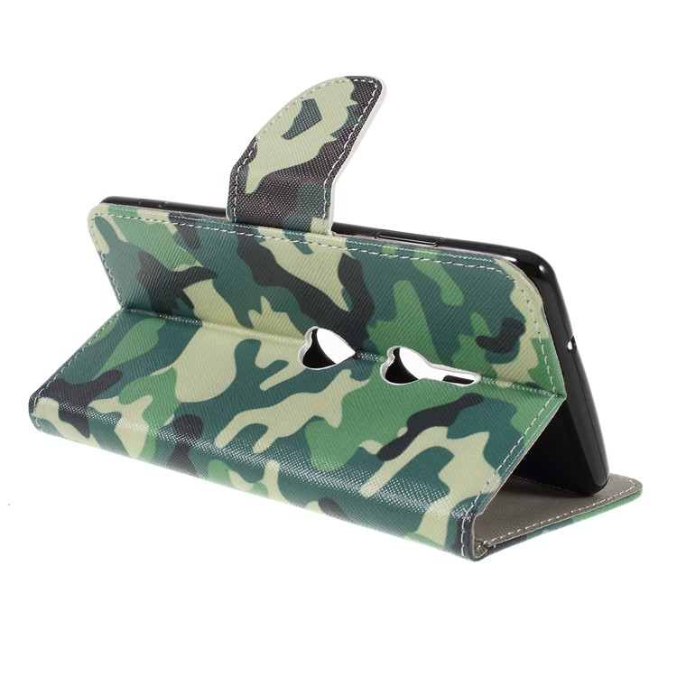 Cross Texture Patterned Wallet Magnetic Leather Flip Cover for Sony Xperia XZ3 - Camouflage Pattern-5
