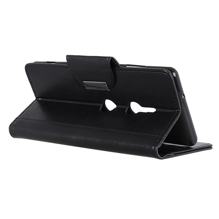 Glossy PU Leather Wallet Case for Sony Xperia XZ3 - Black-4