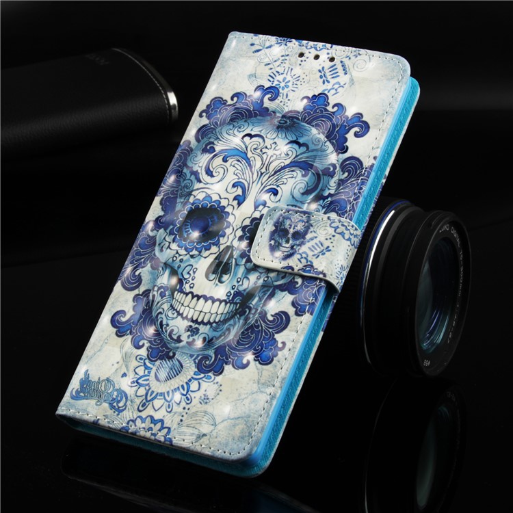 Pattern Printing Light Spot Decor Stand Leather Wallet Cover for Sony Xperia XA2 Plus - Cool Skull-9