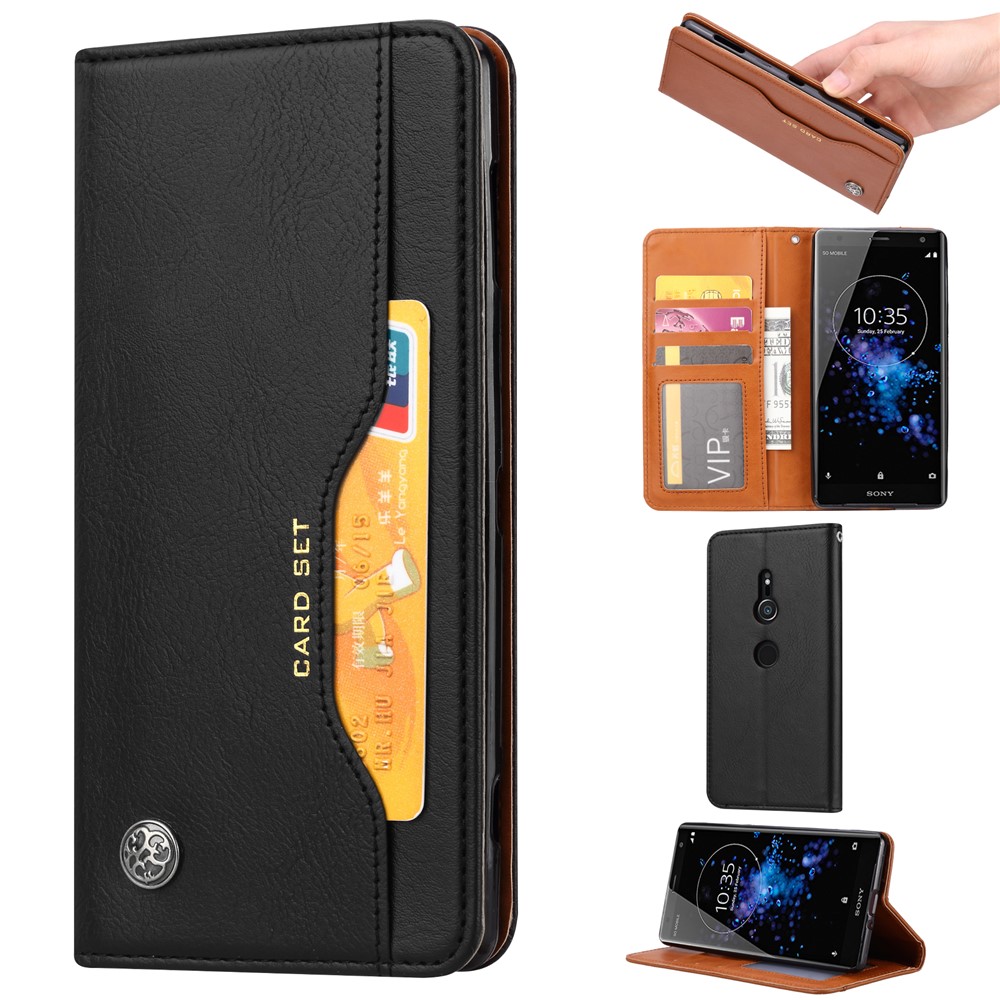 Custodia in Pelle PU Auto-assorbita Per Sony Xperia XZ3 - Nero